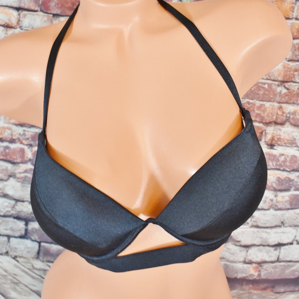 Victorias Secret 34D Swim The Hottie Halter bikini Top Black Push Up Strappy - Picture 4 of 12